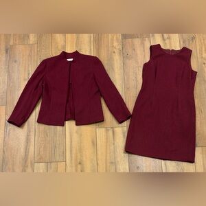 Vintage 2 Piece Amanda Smith Petite Rich Wine Dress and Jacket Blazer Set 6P